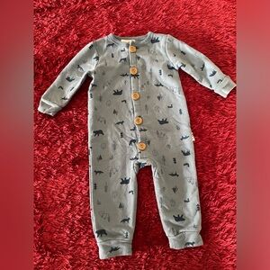 Rabbit+Bear Buttons up Sleep&Play Onesie in Blue 6-9M